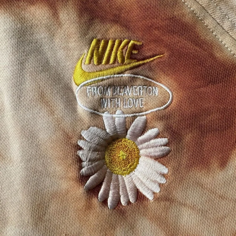 Nike From Beaverton with Love Orange Tye Dye Crew Neck Sweatshirt Sz XL Daisy
